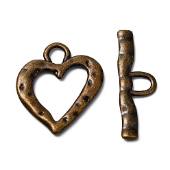 Bronze Antique Fermoirs T de style tibétain , Alliage de zinc, cœur, sans plomb et sans cadmium, bronze antique, 26x23x2mm, Trou: 5mm