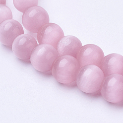 Pearl Pink Cat Eye Beads Strands, Round, Pearl Pink, 6mm, Hole: 1mm, about 66pcs/strand, 14 inch