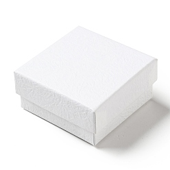 Blanco Cajas de regalo de joyería de papel de textura, con alfombra de esponja en el interior, plaza, blanco, 7.5x7.5x3.4 cm, diámetro interior: 6.9x6.9 cm, profundidad: 3.2cm