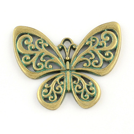 Бабочки сплава цинка подвески, без кадмия, без никеля и без свинца, 47x55.5x3 мм, отверстие : 3.5 мм