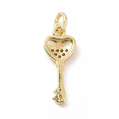 Brass Micro Pave Cubic Zirconia Pendants, with Jump Ring, Heart Key Charm