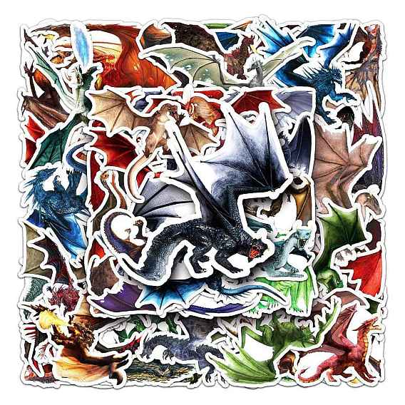 50Pcs PVC Self Adhesive Cartoon Stickers, Waterproof Dragon Decals, for Suitcase, Skateboard, Refrigerator, Helmet, Mobile Phone Shell
