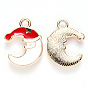 Alloy Enamel Pendants, for Christmas, Moon with Christmas Hat, Light Gold