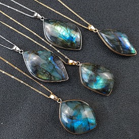 Natural Labradorite Pendants, with Metal Findings, Oval