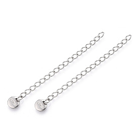 304 Stainless Steel Curb Chain Extender, End Chain with Flat Round Tab, Cadmium Free & Nickel Free & Lead Free