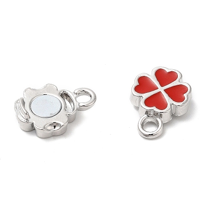Brass Magnetic Clasps, Red Enamel Clover Magnetic Clasps