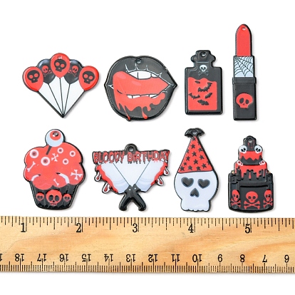 16 pcs 8 pendentifs en acrylique imprimés de style halloween, breloques lèvres/momie/gâteau