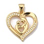 Brass Micro Pave Clear Cubic Zirconia Pendants, Long-Lasting Plated, for Mother's Day, Heart with Mother and Son