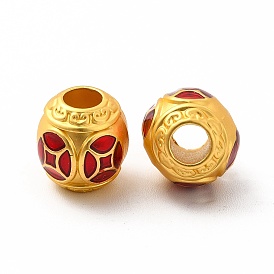 Rack Plating Alloy Enamel Beads, Rondelle with Coin Pattern