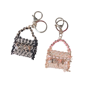 Cloth Flower/Bowknot Hand Bag Keychains, KC Gold Plated Alloy Charm Keychain