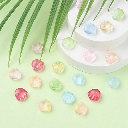 35Pcs Transparent Spray Painted Glass Beads, Bear Claw Print