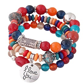 Bohemian Vintage Turquoise Beaded Multi-layer Bracelet Set with Crystal Weaving for Women