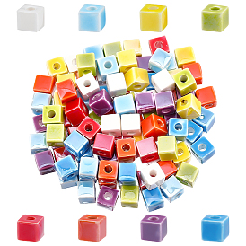 SUPERFINDINGS 120Pcs 8 Colors Handmade Porcelain Ceramic Beads, Famille Rose Style, Cube