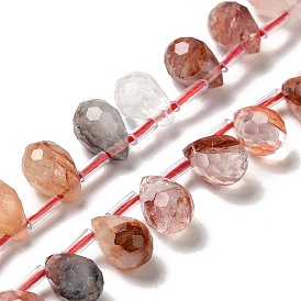 Natural Ferruginous Quartz Beads Strands, Faceted, Top Drilled, Teardrop