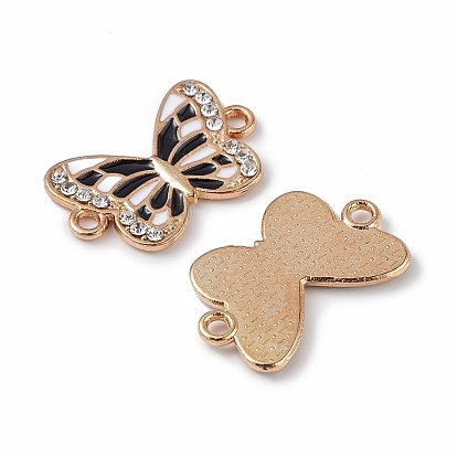 Alloy Enamel Connector Charms, Butterfly Links with Crystal Rhinestone, Light Gold, Cadmium Free & Nickel Free & Lead Free