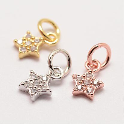 Brass Micro Pave Grade AAA Cubic Zirconia Charms, Long-Lasting Plated, Star, Cadmium Free & Nickel Free & Lead Free