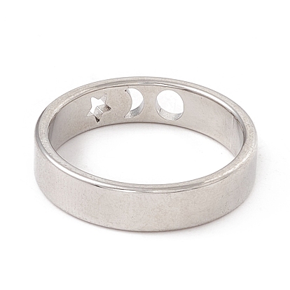 304 Stainless Steel Moon and Star Finger Ring for Women