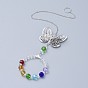 Crystals Chandelier Suncatchers Prisms Chakra Hanging Pendant, with Iron Cable Chains, Glass Beads, Glass Rhinestone and Brass Pendants, Butterfly with Ring