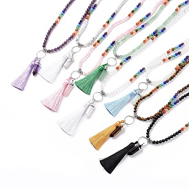 Collier pendentif balle et gland de pierres précieuses avec des chaînes de perles de pierres précieuses mélangées, bijoux de yoga chakra pour femmes