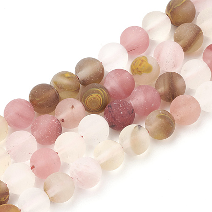 Tigerskin Glass Beads Strands, Frosted, Round