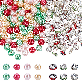 Arricraft 160pcs perles de verre rondes pour la fabrication de bijoux kit de recherche, avec des perles d'espacement de strass en laiton rondelle pcs