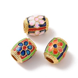 Alloy Beads, with Enamel, Barrel with Flower, Matte Gold Color