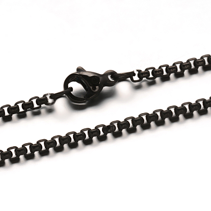 304 Stainless Steel Box Chain  Necklaces, with Lobster Claw Clasps, 23.81 inch(60.5cm), 2mm
