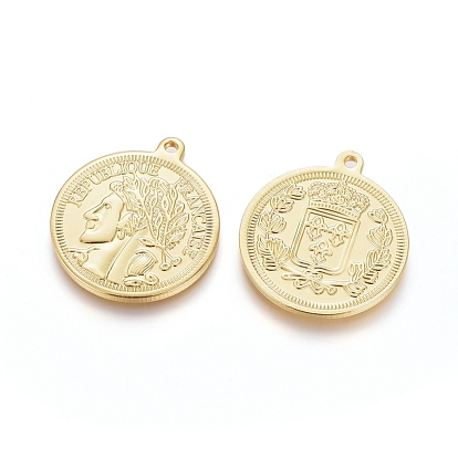 Brass Pendants, Long-Lasting Plated, Flat Round with Human
