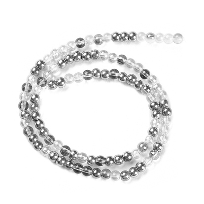 Brins de perles de verre électrolytiques transparents, couleur ab plaqué et plaqué platine, ronde