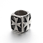 Retro Smooth 304 Stainless Steel Large Hole Cube Beads with Cross, 11.5x11.5x11.5mm, Hole: 8.5mm