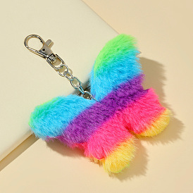 Cute Plush Butterfly Keychain Pendant Bag Charm Furry Pom-Pom Accessory