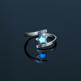 Luminous Glow in the Dark Stainless Steel Star Open Cuff Ring for Women
