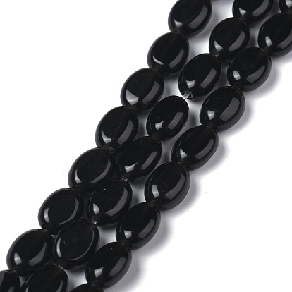 Natural Black Onyx Beads Strands, Dyed, Oval