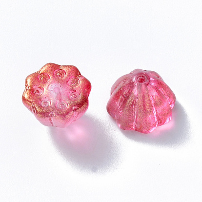 Transparent Spray Painted Glass Beads, with Glitter Powder, Lotus Pod
