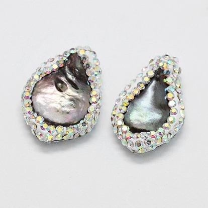 Perles de culture d'eau douce de perles baroques naturelles, avec argile polymère strass, nuggets