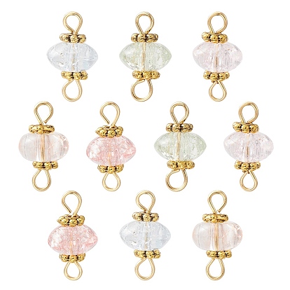 Crackle Glass Connector Charms, Rondelle Links with Golden Plated Brass Double Loops