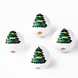 Painted Natural Wood Round Beads, Christmas Tree