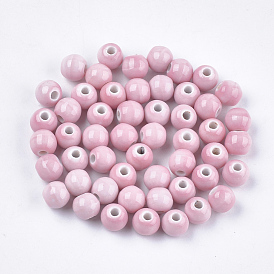 Handmade Porcelain Beads, Bright Glazed Porcelain Style, Round