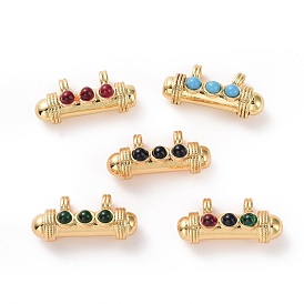 Brass Micro Pave Cubic Zirconia Pendants, Real 18K Gold Plated, Lead Free & Cadmium Free & Nickel Free, Column