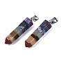Assembled Natural Topaz Jade & Red Jasper & Red Agate & Lapis Lazuli & Quartz Crystal & Green Aventurine & Amethyst Pointed Pendants, with Stainless Steel Bails, Bullet