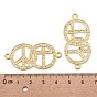 Alloy Rhinestone Links/Connectors, Cadmium Free & Lead Free, Peace Sign & Flat Round with Cross, Golden Metal Color, 44x21x3mm, Hole: 2mm
