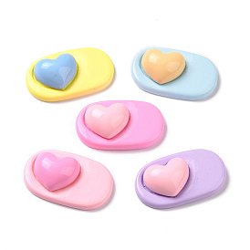 Cute Opaque Resin Cabochons, Oval with Heart