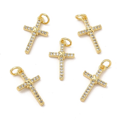 Micro cuivres ouvrent pendentifs zircone cubique, avec anneau de saut, charme de croix de religion