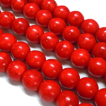 Perlas howlite sintéticas, teñido, rondo, rojo