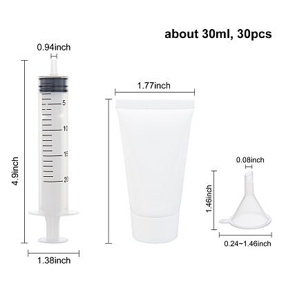 DIY Cosmetics Storage Containers Kits, with Plastic Refillable Squeeze Bottle Soft Tube & Funnel Hopper, Screw Type Hand Push Glue Dispensing Syringe