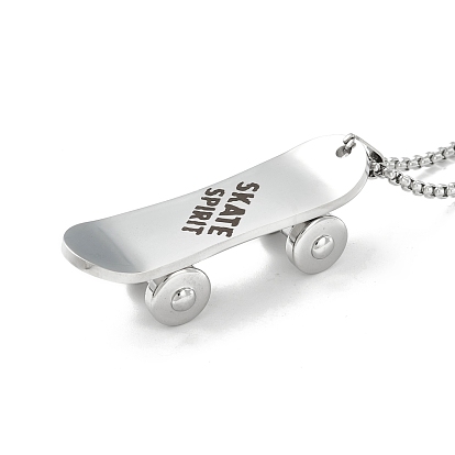 304 planche à roulettes en acier inoxydable avec collier pendentif Word Skate Spirit, bijoux punk hip-hop pour femmes hommes