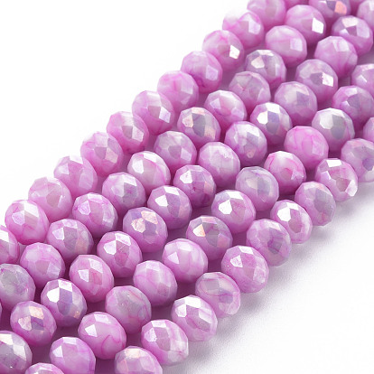 Cuisson opaque de perles de verre peintes, pierres d'imitation, facette, de couleur plaquée ab , rondelle