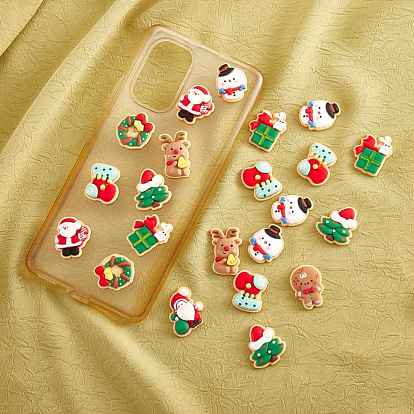 45 piezas 9 estilos cabujones de resina opaca con tema navideño, muñeco de nieve y reno y santa claus y árbol de navidad y corona y calcetín y hombre de pan de jengibre, formas mixtas