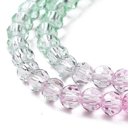 Transparent Glass Beads Strands, Segmented Multi-color Beads, Faceted(32 Facets), Round