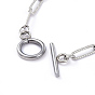 304 Stainless Steel Textured Paperclip Chain Bracelets, with Toggle Clasps